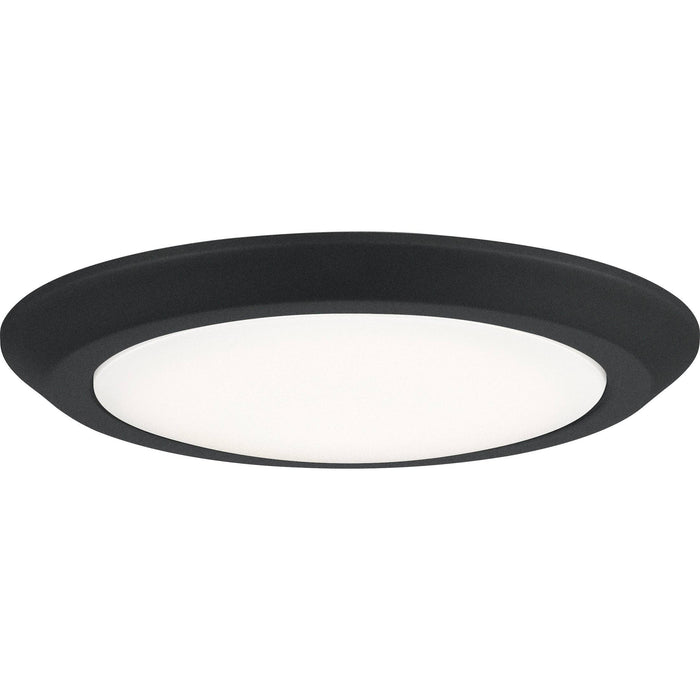 Earth black flush-mount ceiling light, by Quoizel, for hallway, bedroom, or entryway