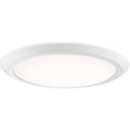 Matte white flush-mount ceiling light, by Quoizel, for hallway, bedroom, or entryway