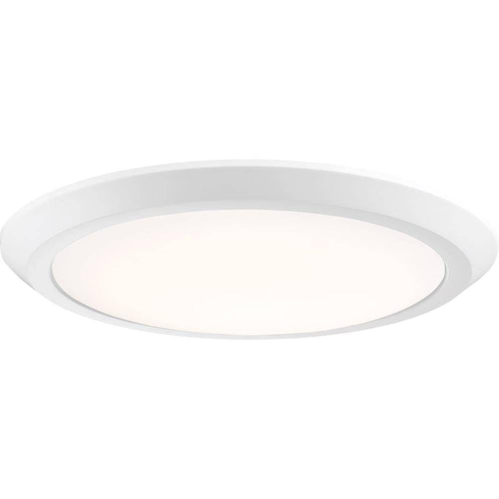 Matte white flush-mount ceiling light, by Quoizel, for hallway, bedroom, or entryway