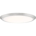 Brushed nickel flush-mount ceiling light, by Quoizel, for hallway, bedroom, or entryway