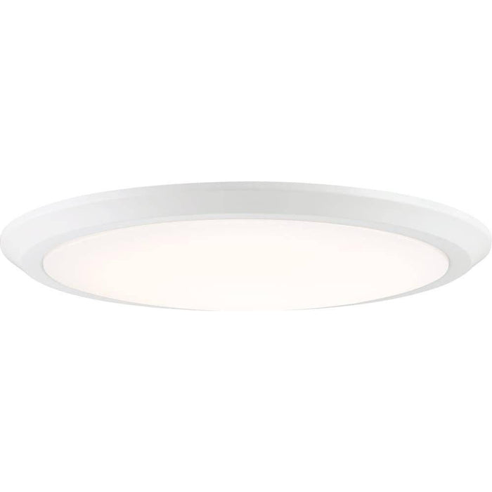 Matte white flush-mount ceiling light, by Quoizel, for hallway, bedroom, or entryway