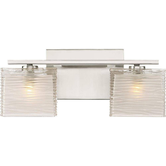 Brushed nickel vanity light, by Quoizel, for bathroom