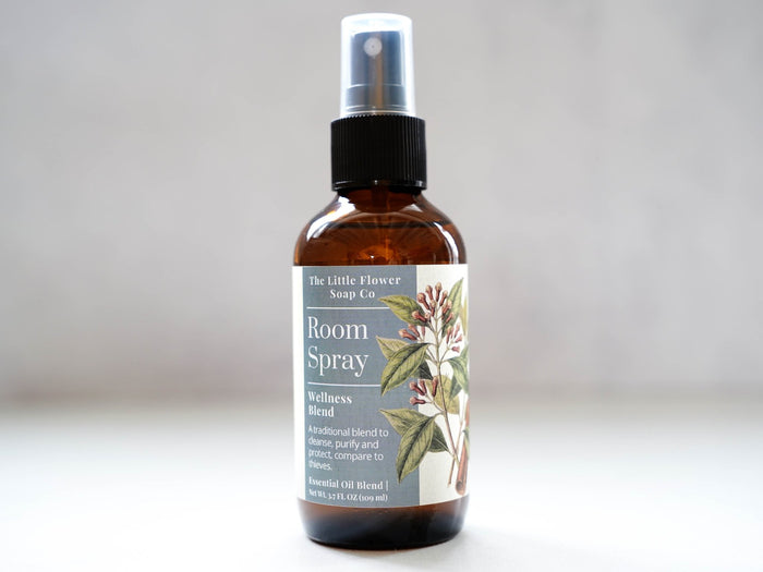 Wellness Blend Essential Oil Room Spray - Little Flower Soap Cocompare to thievesessential oil giftsessential oil room sprayRoom Spray