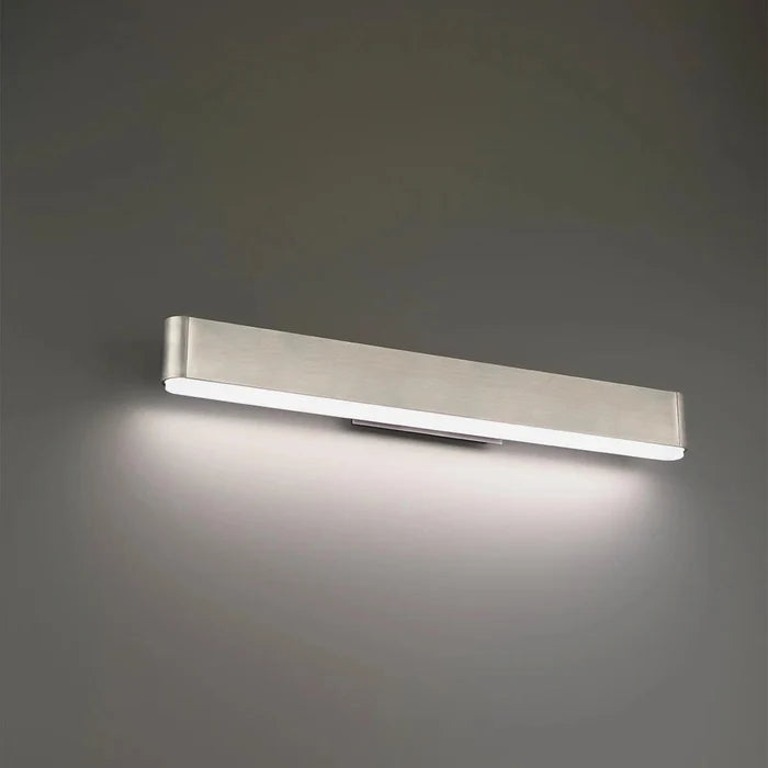 Brushed nickel finish vanity light, by Modern Forms, for bathroom