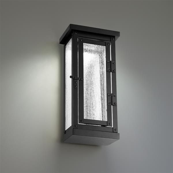 Black wall sconce, by WAC, for hallway or living room